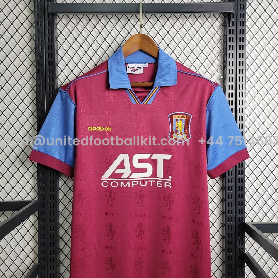 Unitedfootballkit.com | Retro Aston Villa 1995-97 Home Stadium Jersey -Customize Name, Number and Patch | Worldwide Shipping