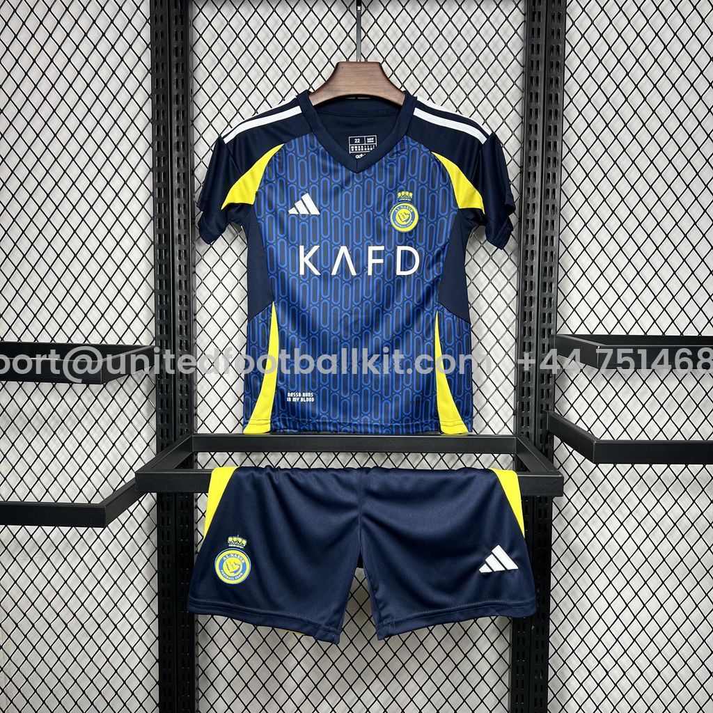 Unitedfootballkit.com | Al Nassr Riyadh Victory 24-25 Away Kids Kit -Customize Name, Number and Patch | Worldwide Shipping