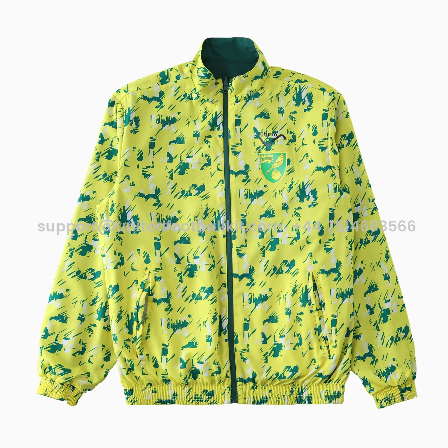 Unitedfootballkit.com | Norwich City 1992-94 Retro Style Double Sided Reversible Windbreaker - Green & Yellow -Customize Name, Number and Patch | Worldwide Shipping