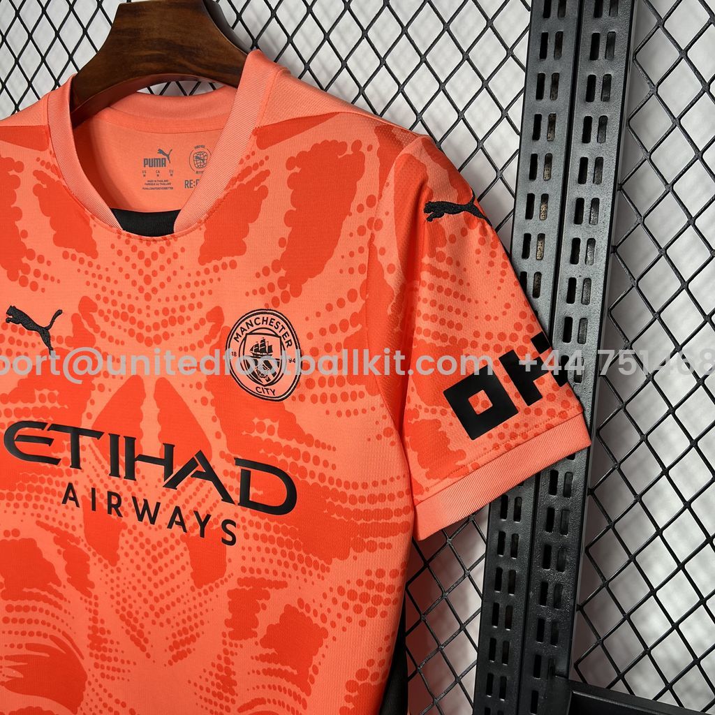 Unitedfootballkit.com | Manchester City 24-25 Orange Goalkeeper Jersey - Fans Version -Customize Name, Number and Patch | Worldwide Shipping