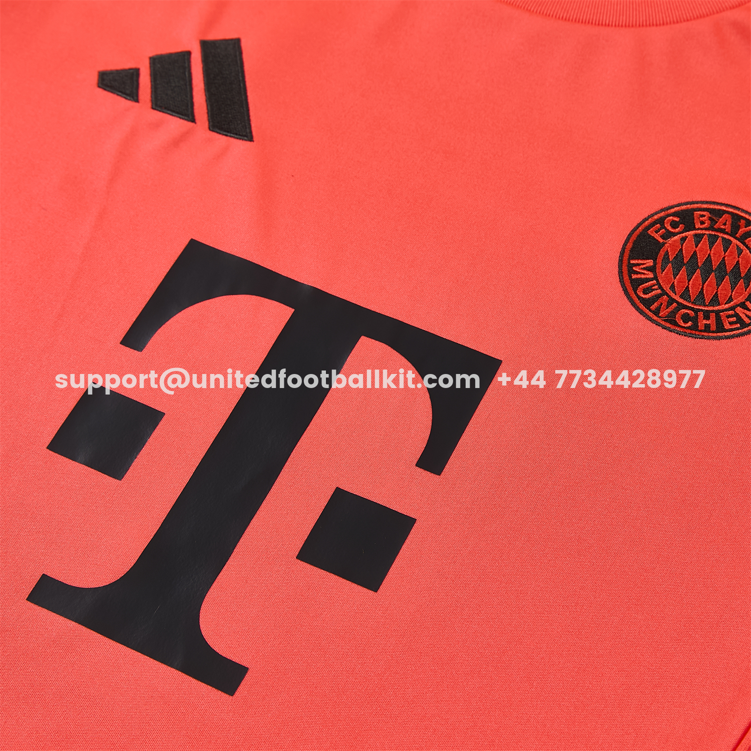 Unitedfootballkit.com | Bayern Munich 25-26 Short-Sleeve Training Set - Coral With Black Accents Top & Black With Coral Accents Pants -Customize Name, Number and Patch | Worldwide Shipping
