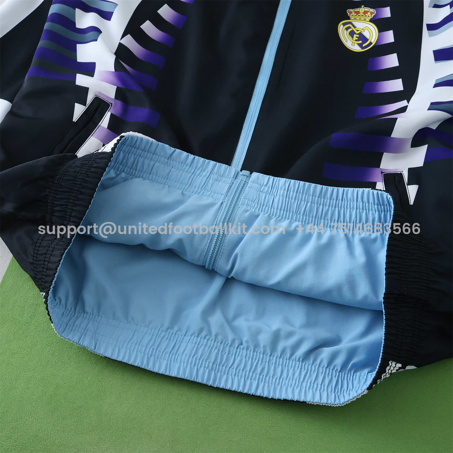 Unitedfootballkit.com | Retro Real Madrid 1997-98 Third Double Sided Reversible Windbreaker - Black & Blue -Customize Name, Number and Patch | Worldwide Shipping