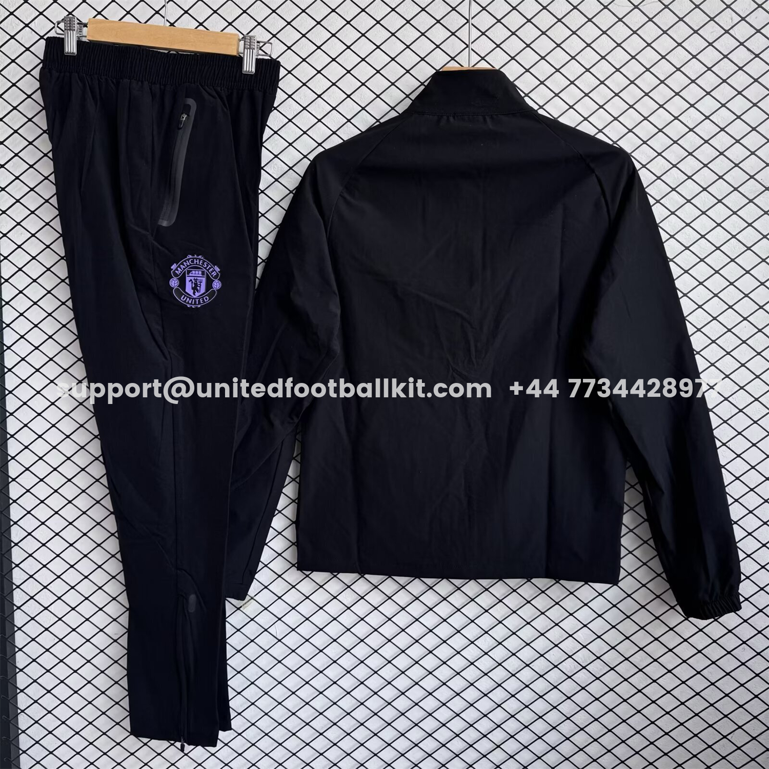Unitedfootballkit.com | Manchester United 25-26 Windbreaker Training Set - Purple Black Top and Pants -Customize Name, Number and Patch | Worldwide Shipping