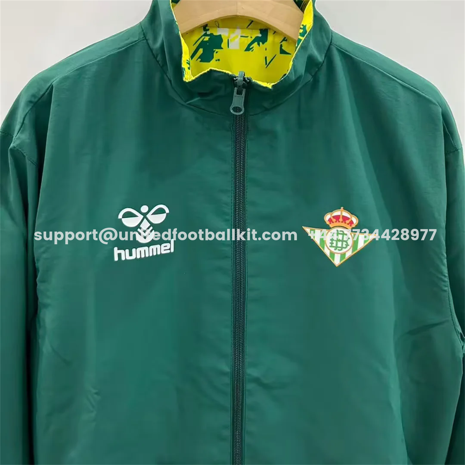 Unitedfootballkit.com | Real Betis 25-26 Double Sided Reversible Windbreaker - Green & Yellow -Customize Name, Number and Patch | Worldwide Shipping