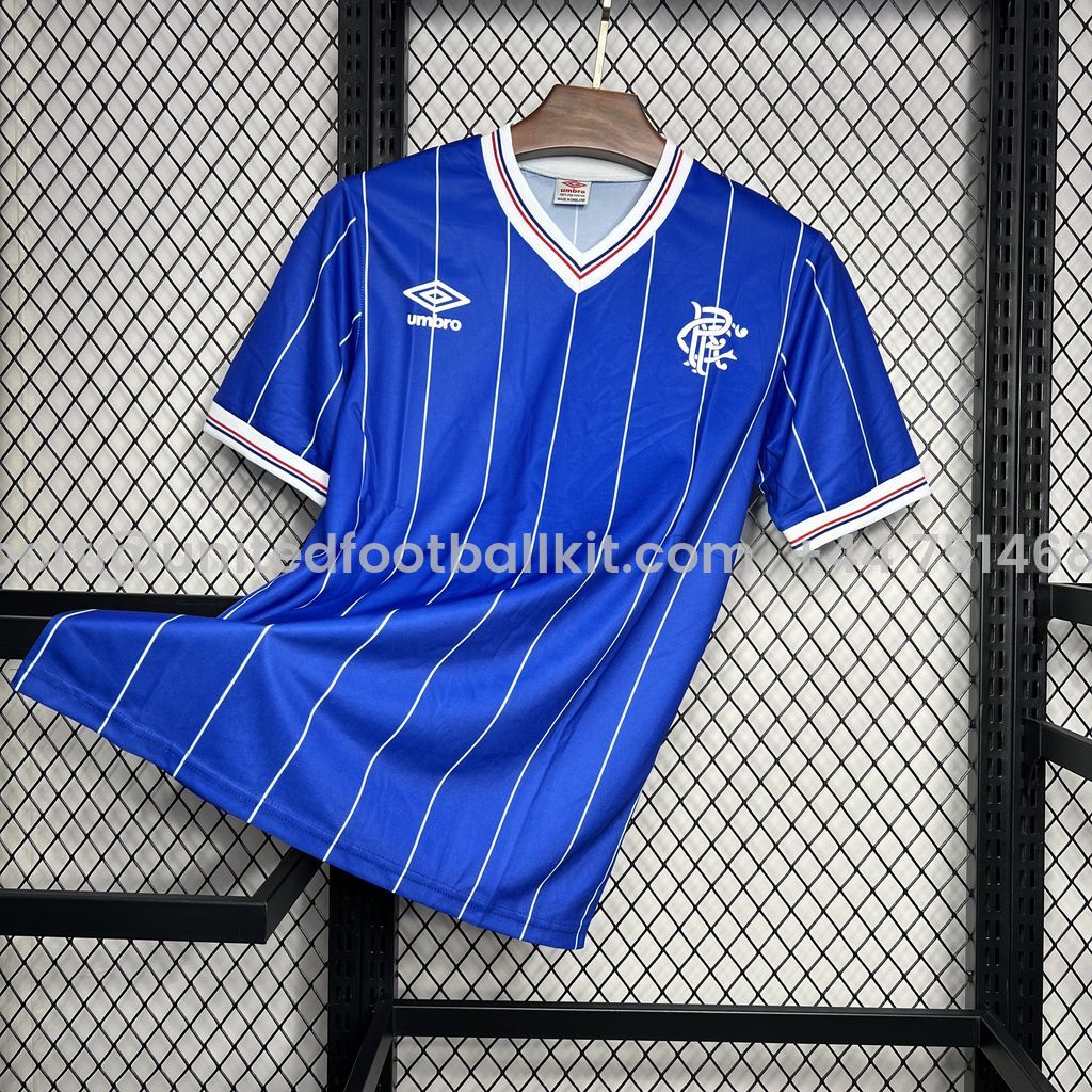 Unitedfootballkit.com | Retro Glasgow Rangers 1982-83 Home Stadium Jersey -Customize Name, Number and Patch | Worldwide Shipping