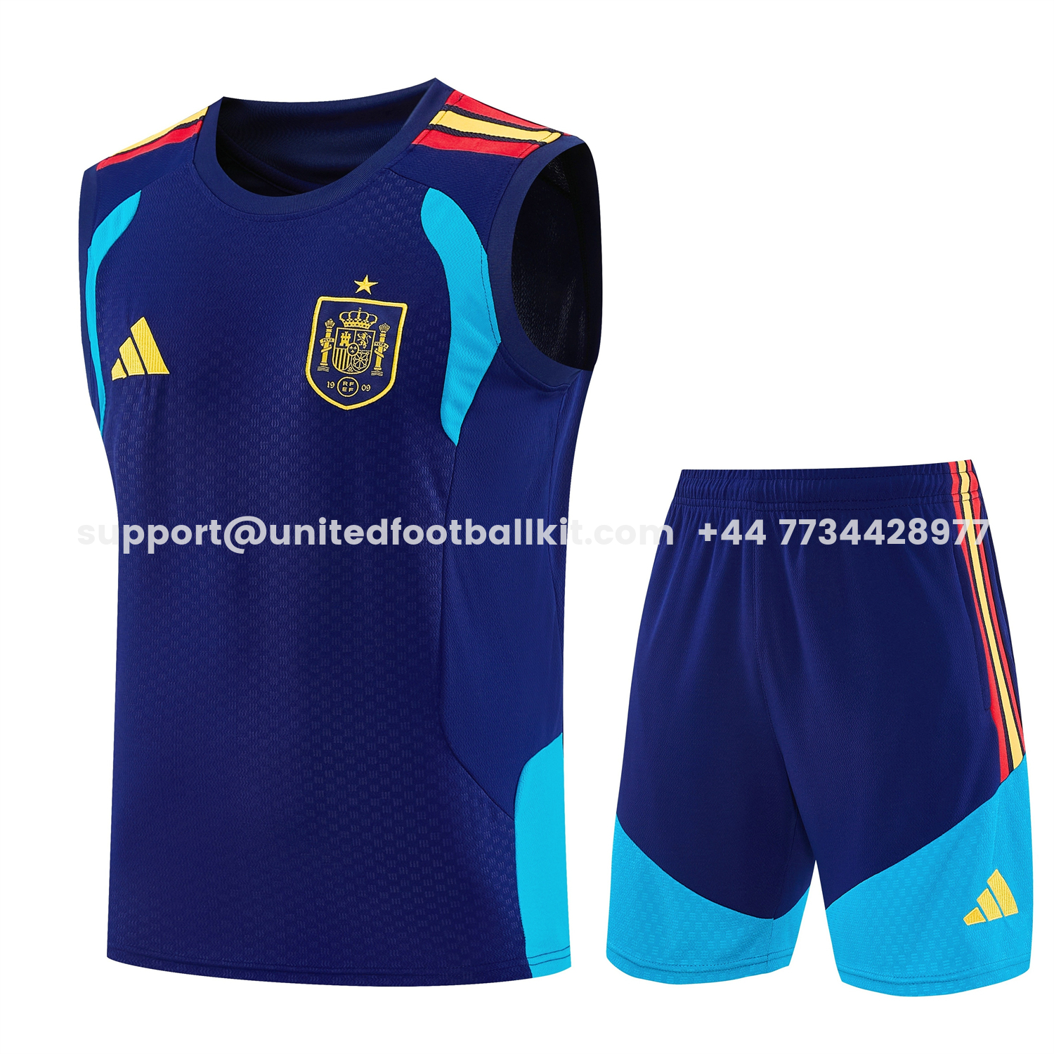 Unitedfootballkit.com | Spain 2026 Vest Training Set - Dark Blue Vest and Shorts -Customize Name, Number and Patch | Worldwide Shipping