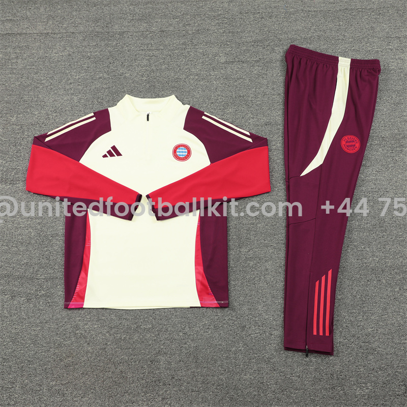 Unitedfootballkit.com | Bayern Munich 24-25 Long Sleeve Training Set - White & Red -Customize Name, Number and Patch | Worldwide Shipping