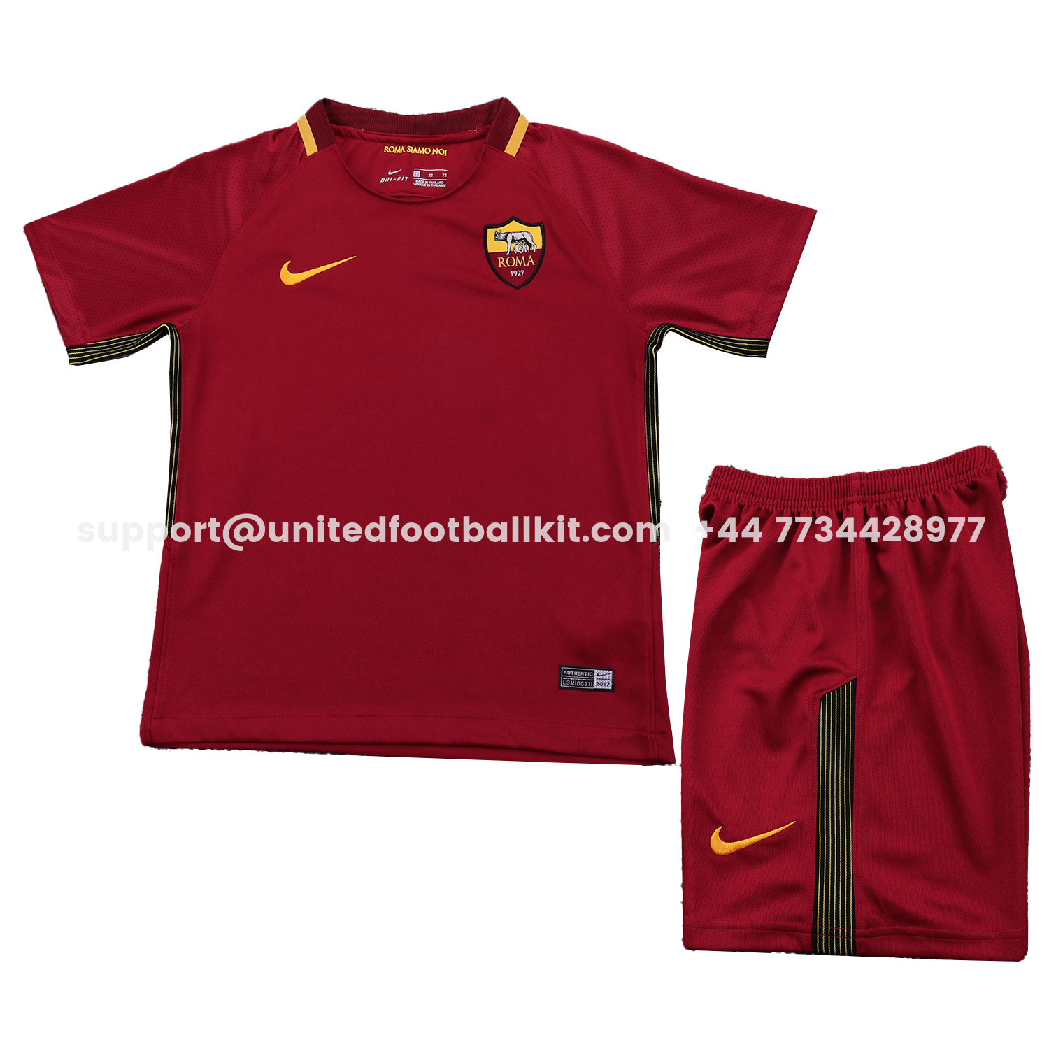 Unitedfootballkit.com | Retro Roma 2017-18 Home Kids Kit -Customize Name, Number and Patch | Worldwide Shipping