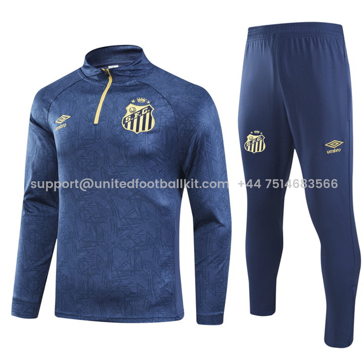 Unitedfootballkit.com | Santos 24-25 Long Sleeve Training Set - Deep Blue -Customize Name, Number and Patch | Worldwide Shipping