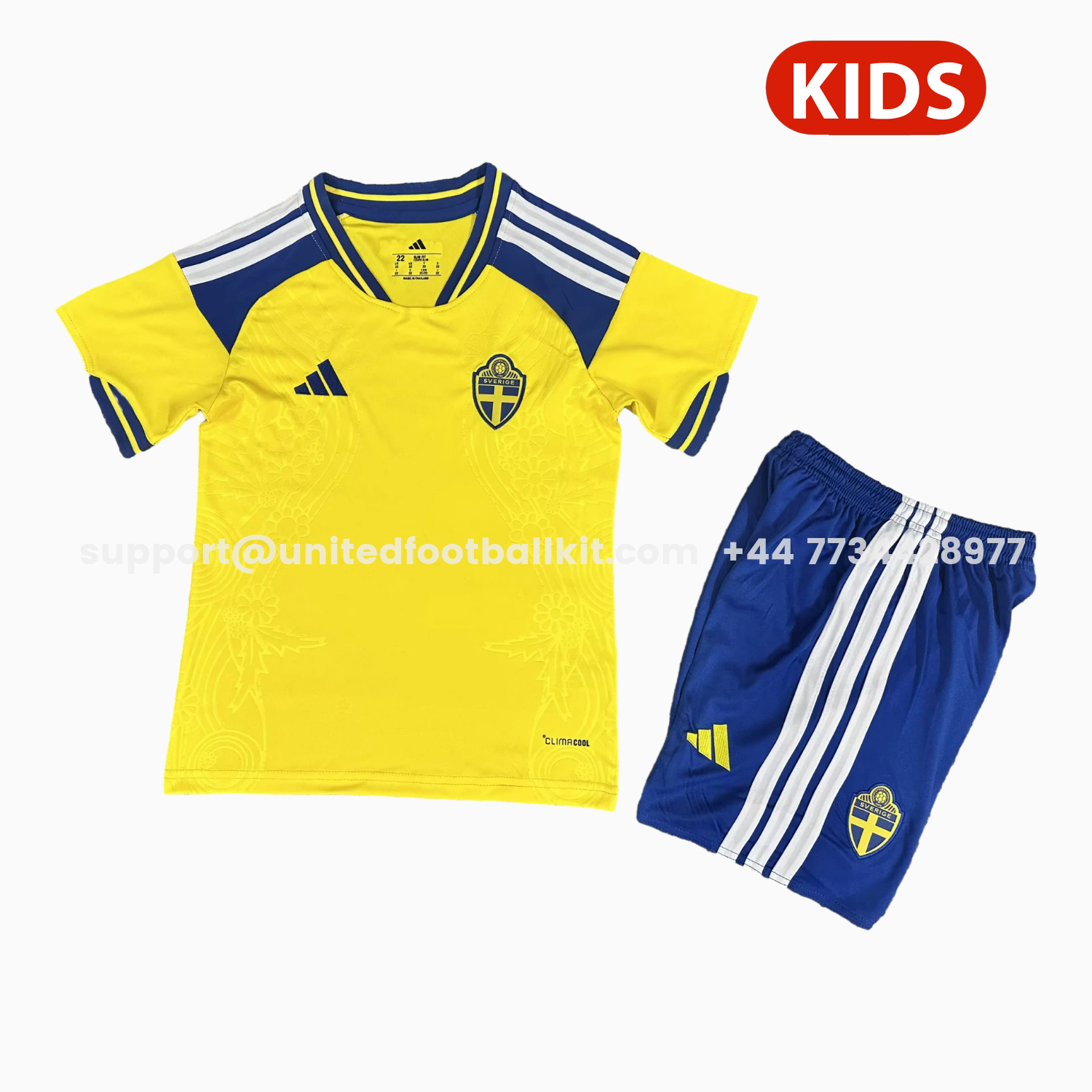 Unitedfootballkit.com | Sweden 2026 Home Kids Kit -Customize Name, Number and Patch | Worldwide Shipping