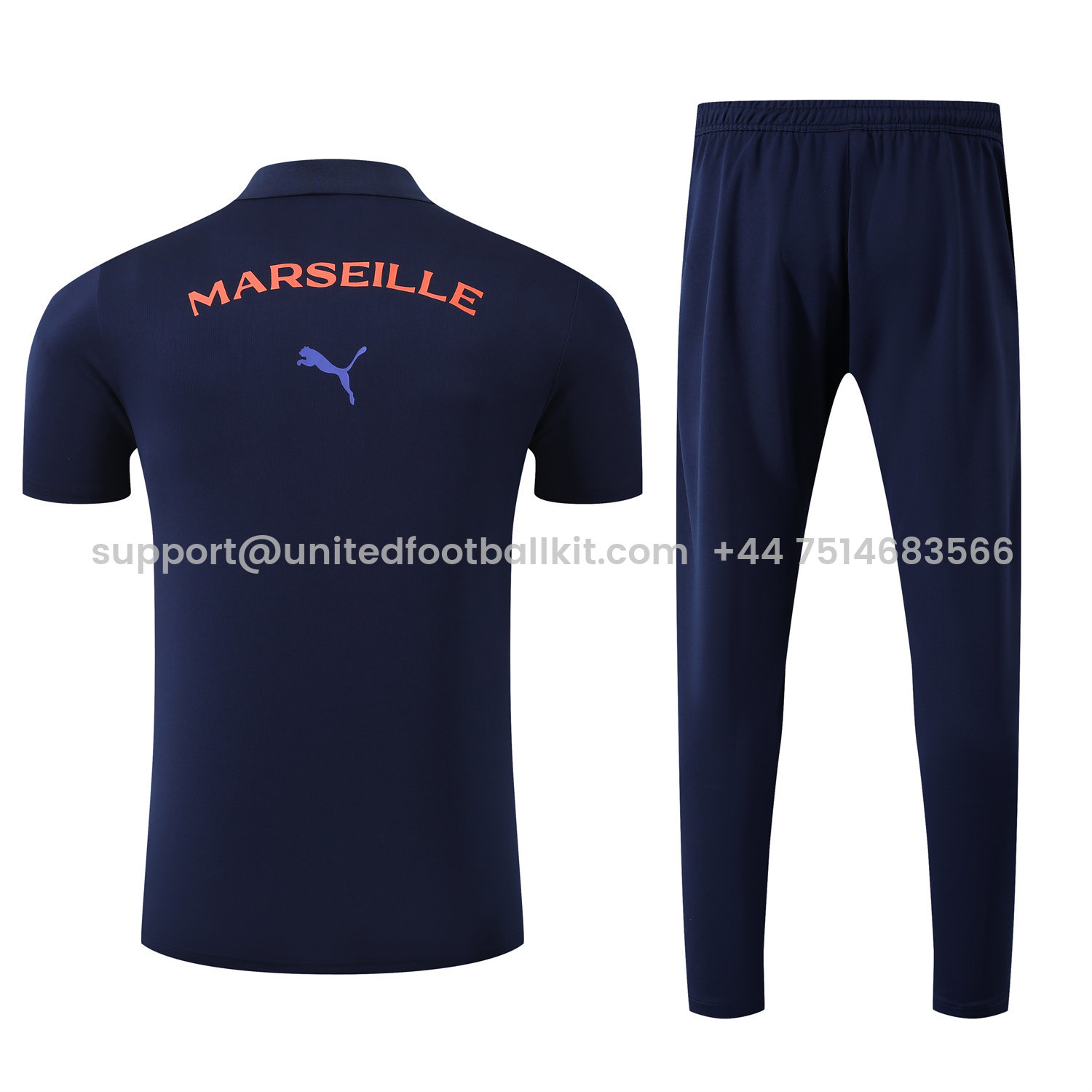 Unitedfootballkit.com | Marseille 25-26 POLO Short-Sleeve Training Set - Deep Blue Top and Pants -Customize Name, Number and Patch | Worldwide Shipping