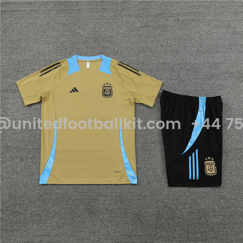 Unitedfootballkit.com | Argentina 2024 Short-Sleeve Training Set - Gold -Customize Name, Number and Patch | Worldwide Shipping