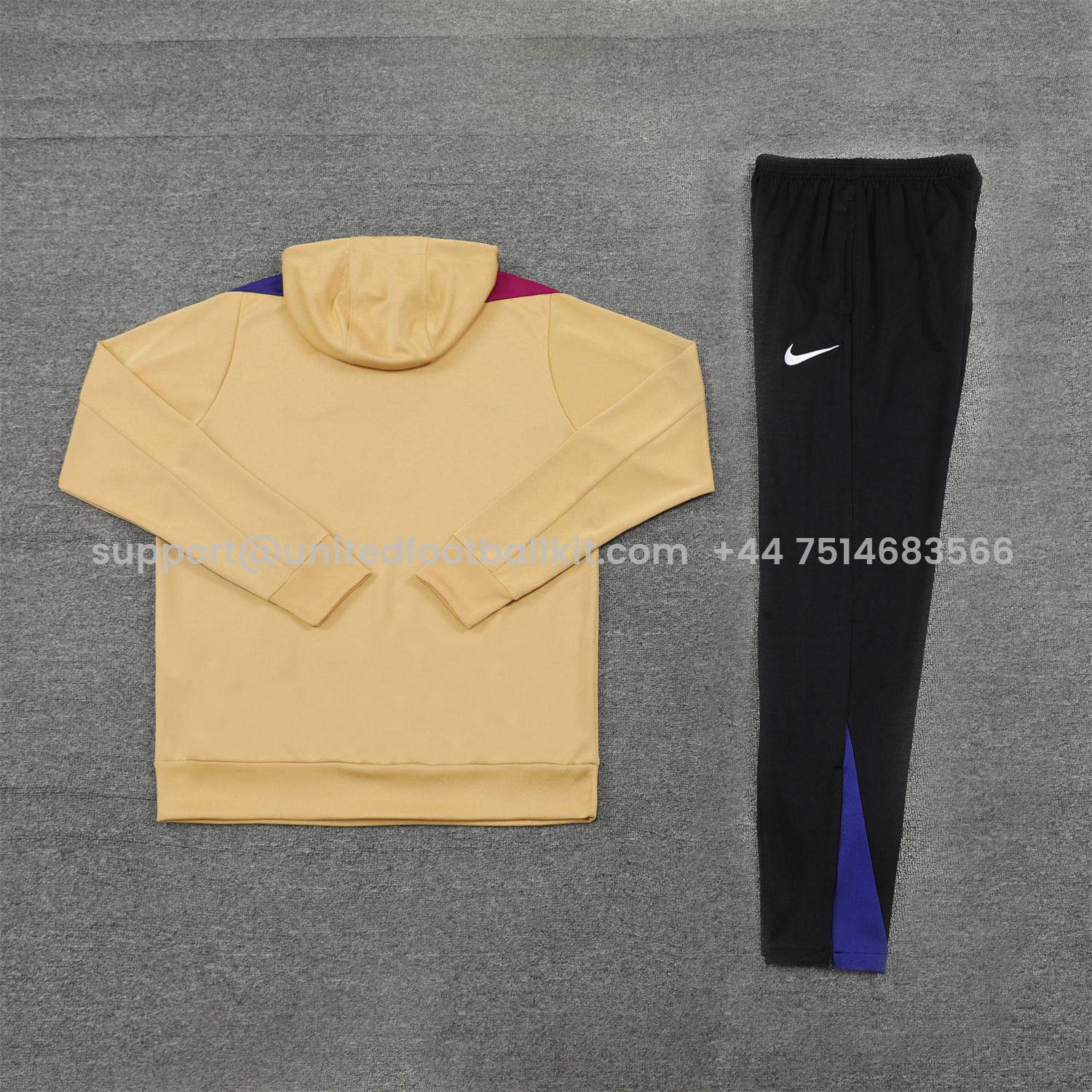 Unitedfootballkit.com | Barcelona 24-25 Training Hoodie Set - Khaki Hoodie and Black Pants -Customize Name, Number and Patch | Worldwide Shipping