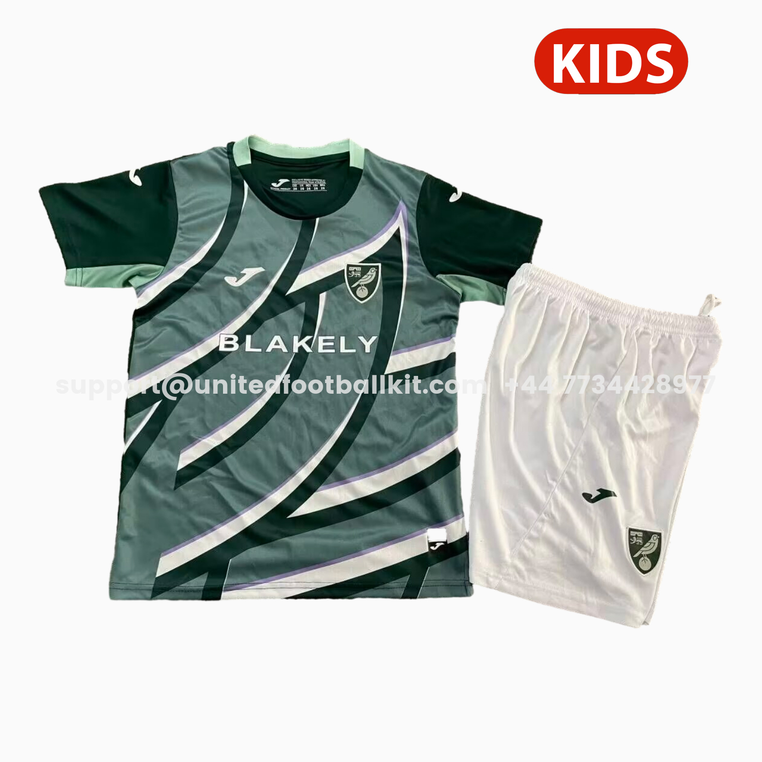 Unitedfootballkit.com | Norwich City 25-26 Away Kids Kit -Customize Name, Number and Patch | Worldwide Shipping