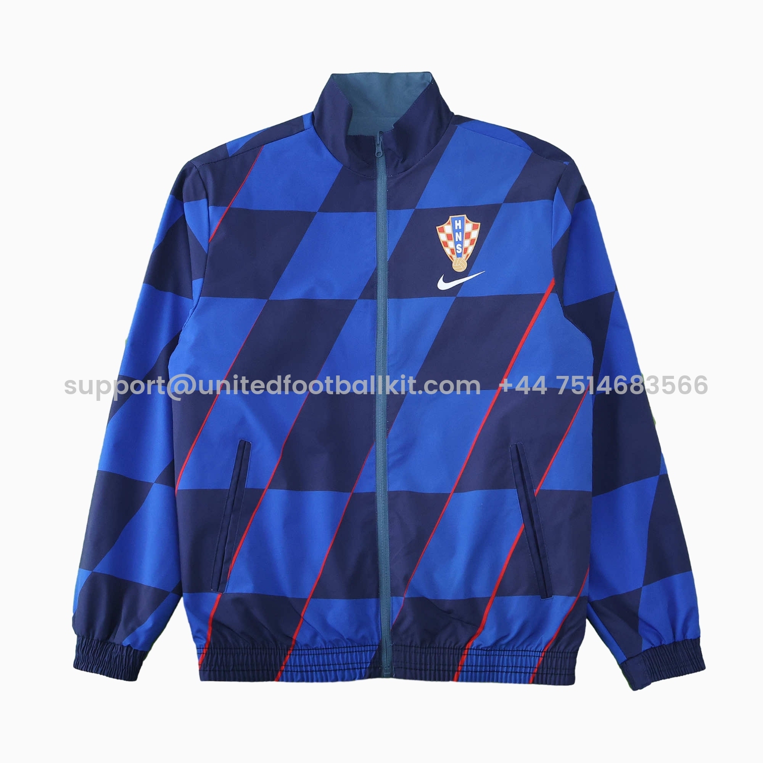 Unitedfootballkit.com | Croatia 24-25 Away Style Double Sided Reversible Windbreaker - Blue -Customize Name, Number and Patch | Worldwide Shipping