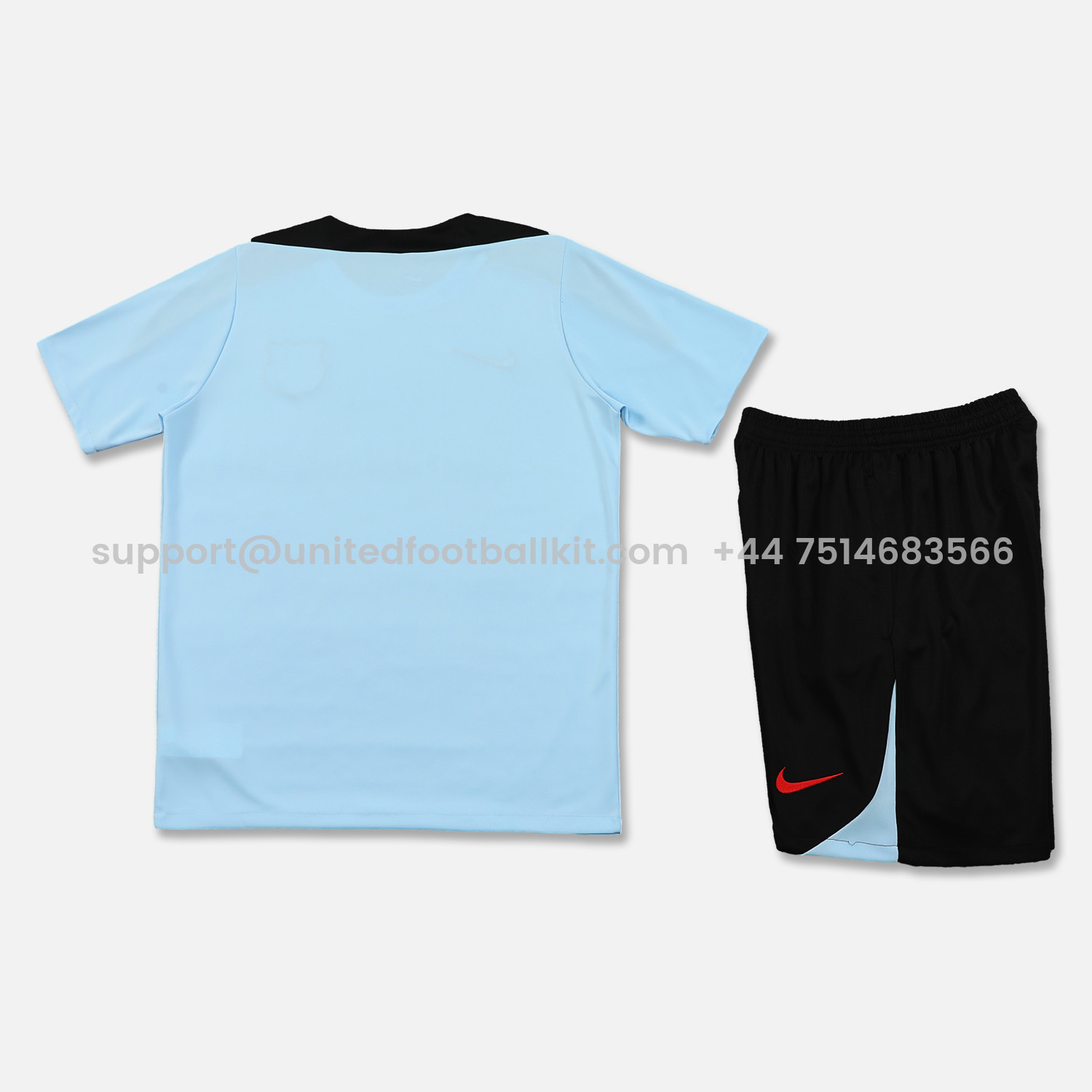 Unitedfootballkit.com | Barcelona 24-25 Short-Sleeve Training Set - Light Blue Top & Black Shorts -Customize Name, Number and Patch | Worldwide Shipping