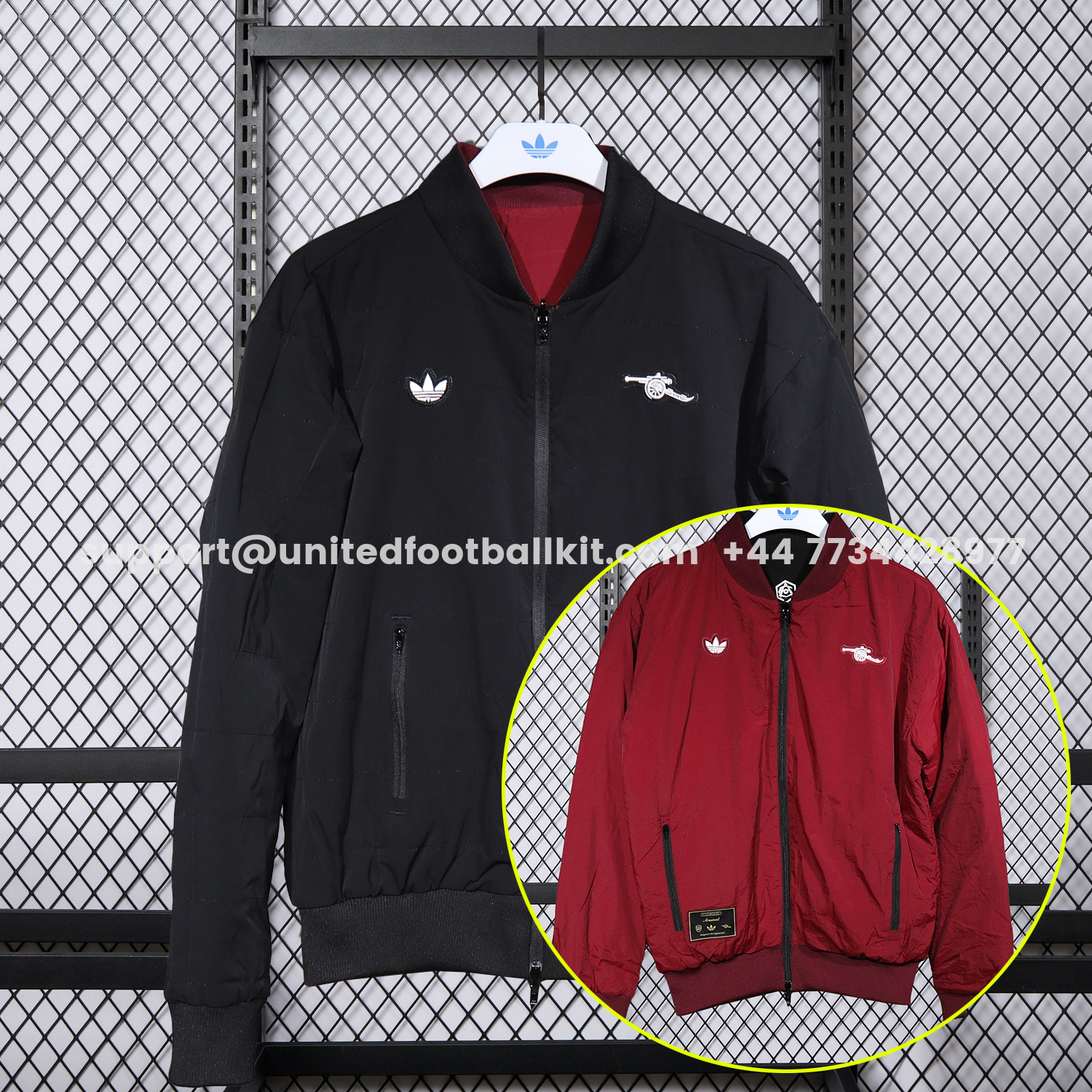 Unitedfootballkit.com | Arsenal 25-26 Double Sided Reversible Windbreaker - Black & Red -Customize Name, Number and Patch | Worldwide Shipping