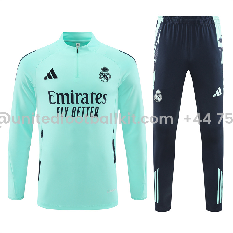 Unitedfootballkit.com | Real Madrid 24-25 Long Sleeve Training Set - Light Green -Customize Name, Number and Patch | Worldwide Shipping