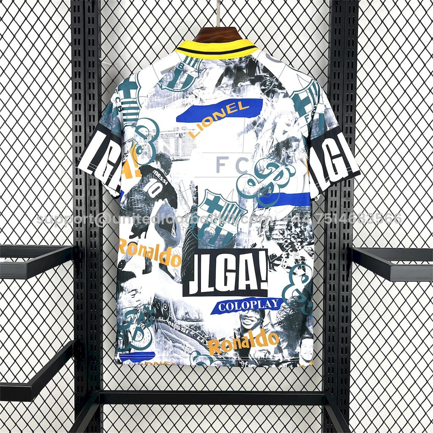 Unitedfootballkit.com | Barcelona 25-26 Ronaldo & Messi White Special Jersey - Fans Version -Customize Name, Number and Patch | Worldwide Shipping