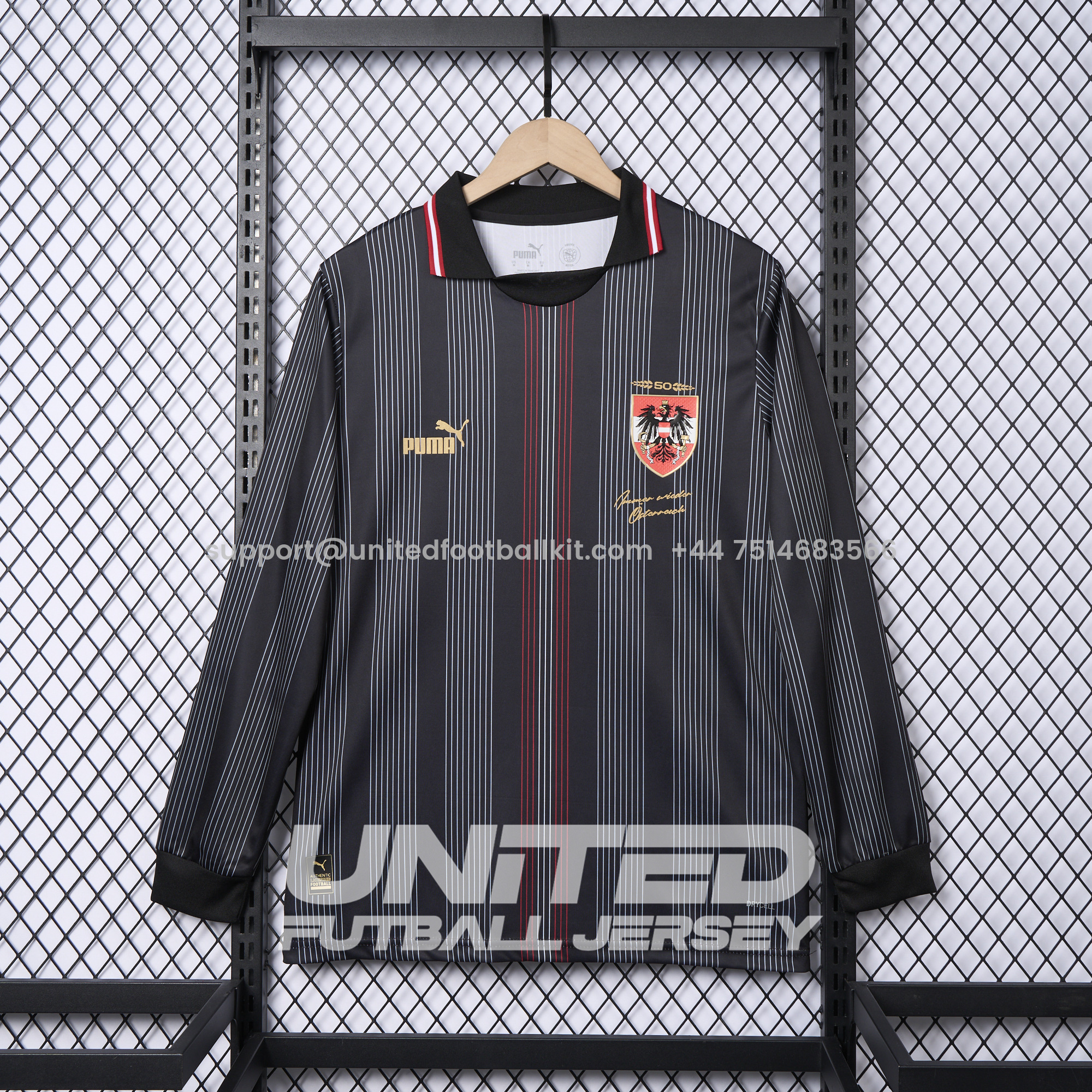 Unitedfootballkit.com | Austria 2024 50th Anniversary Long Sleeve Jersey - Fans Version -Customize Name, Number and Patch | Worldwide Shipping
