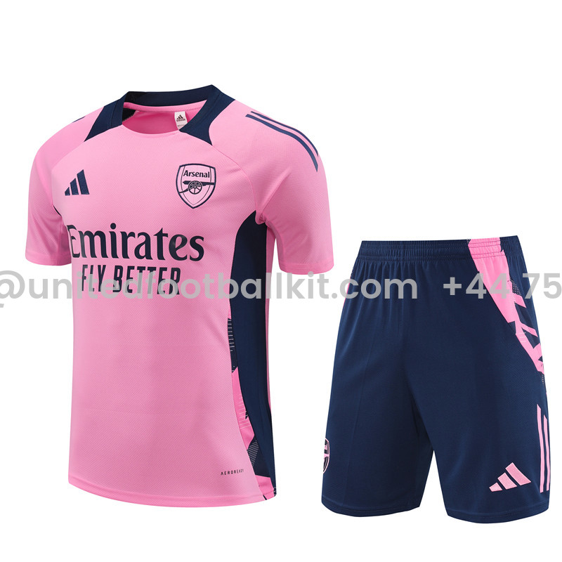 Unitedfootballkit.com | Arsenal 24-25 Short-Sleeve Training Kids Kit - Pink -Customize Name, Number and Patch | Worldwide Shipping