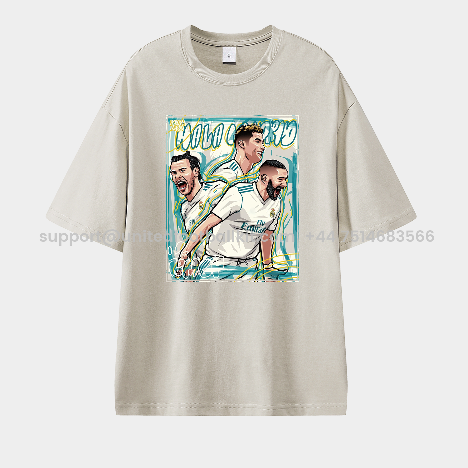 Unitedfootballkit.com | Real Madrid BBC Benzema Bale Cristiano Ronaldo Unisex Pure Cotton T-shirt -Customize Name, Number and Patch | Worldwide Shipping