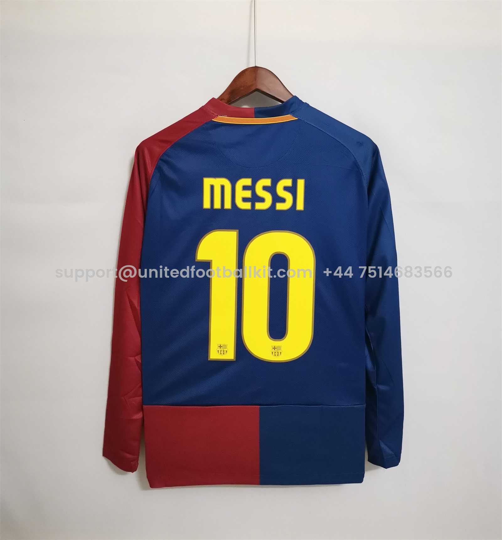 Unitedfootballkit.com | Retro Barcelona 08-09 Home Long Sleeve Jersey -Customize Name, Number and Patch | Worldwide Shipping