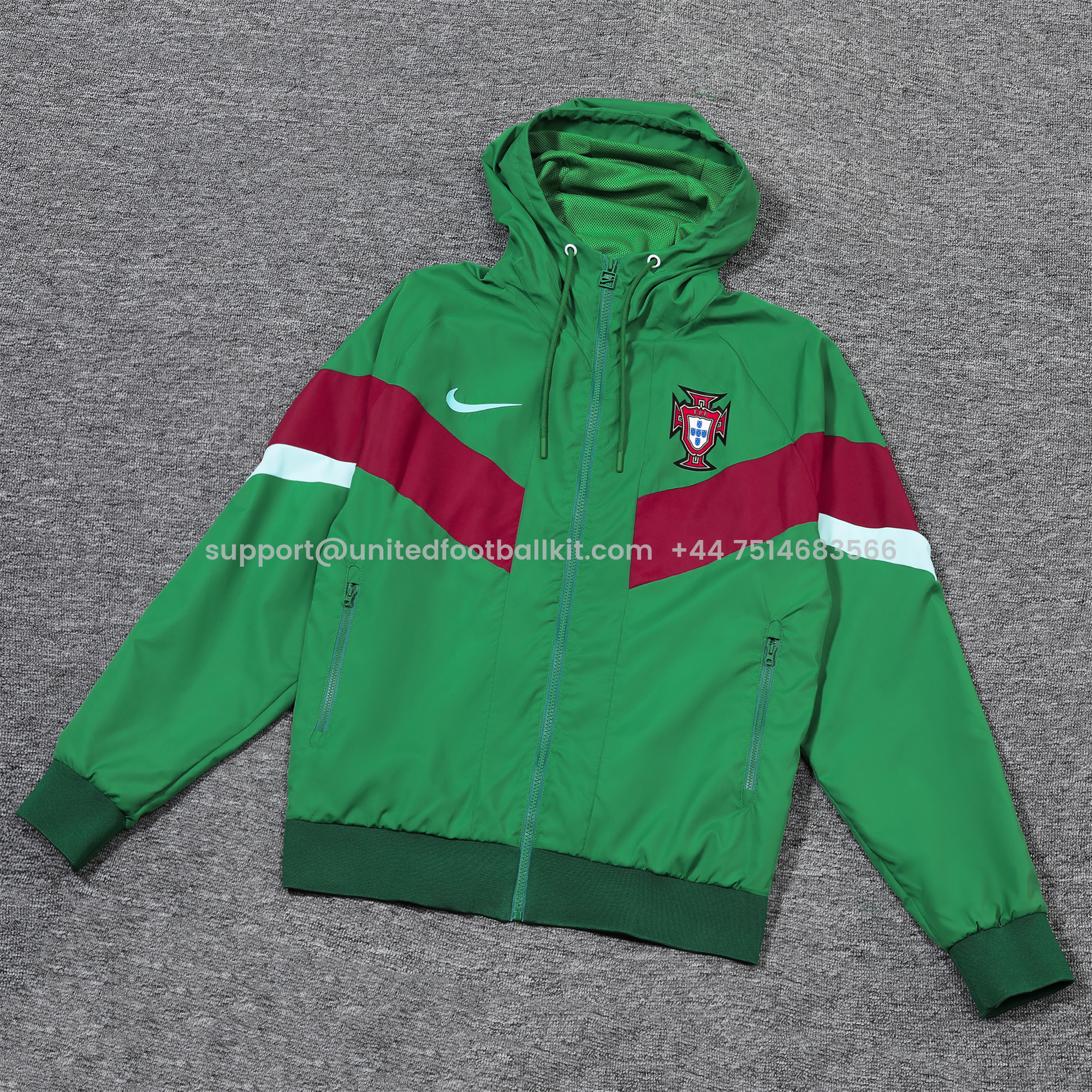 Unitedfootballkit.com | Portugal 2024 National Team Anthem Green Hooded Windbreaker - Player Version -Customize Name, Number and Patch | Worldwide Shipping