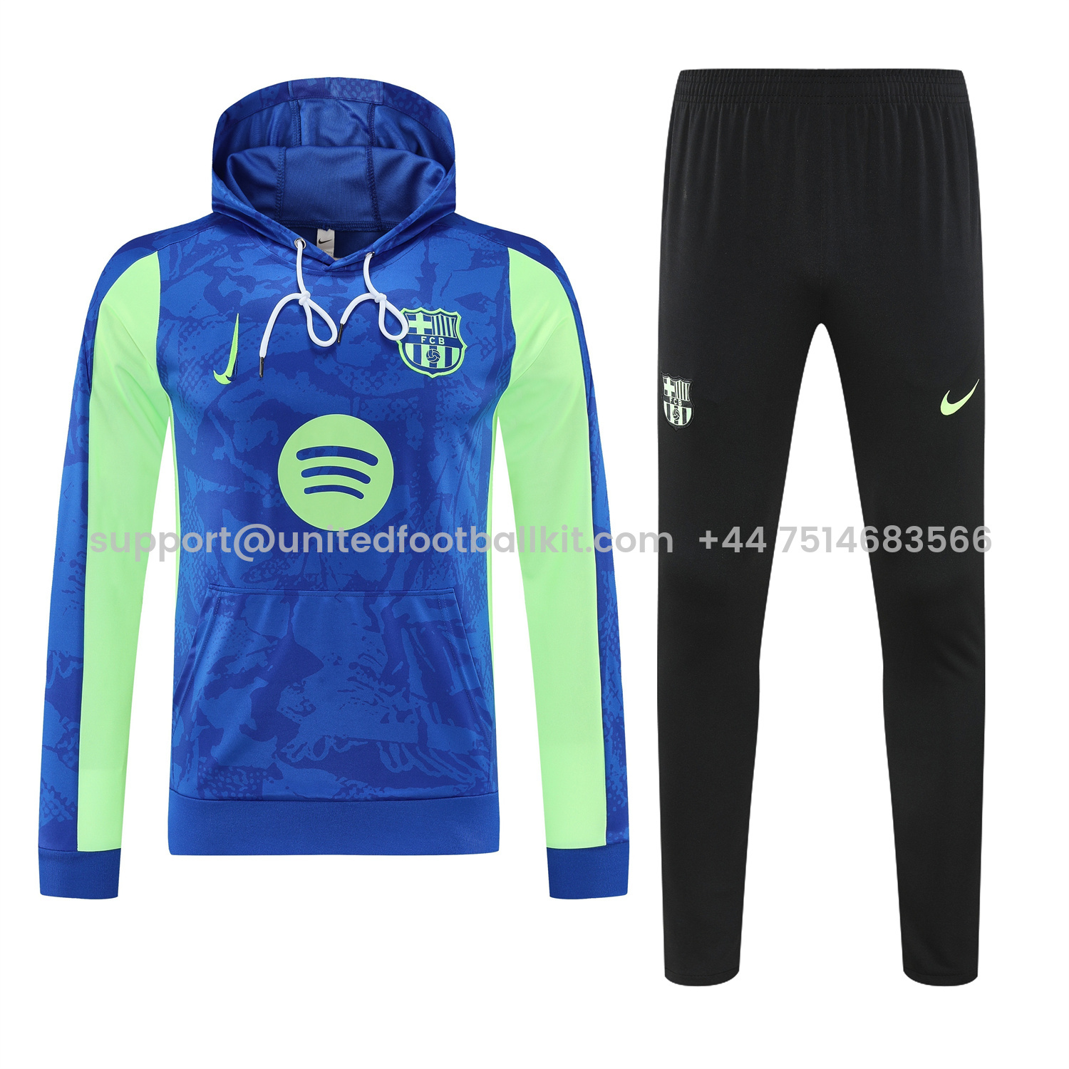 Unitedfootballkit.com | Barcelona 25-26 Training Hoodie Set - Blue Green Hoodie and Black Pants -Customize Name, Number and Patch | Worldwide Shipping