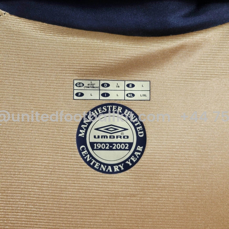Unitedfootballkit.com | Retro Manchester United 01-02 100th Anniversary Special Edition Jersey - White & Gold -Customize Name, Number and Patch | Worldwide Shipping