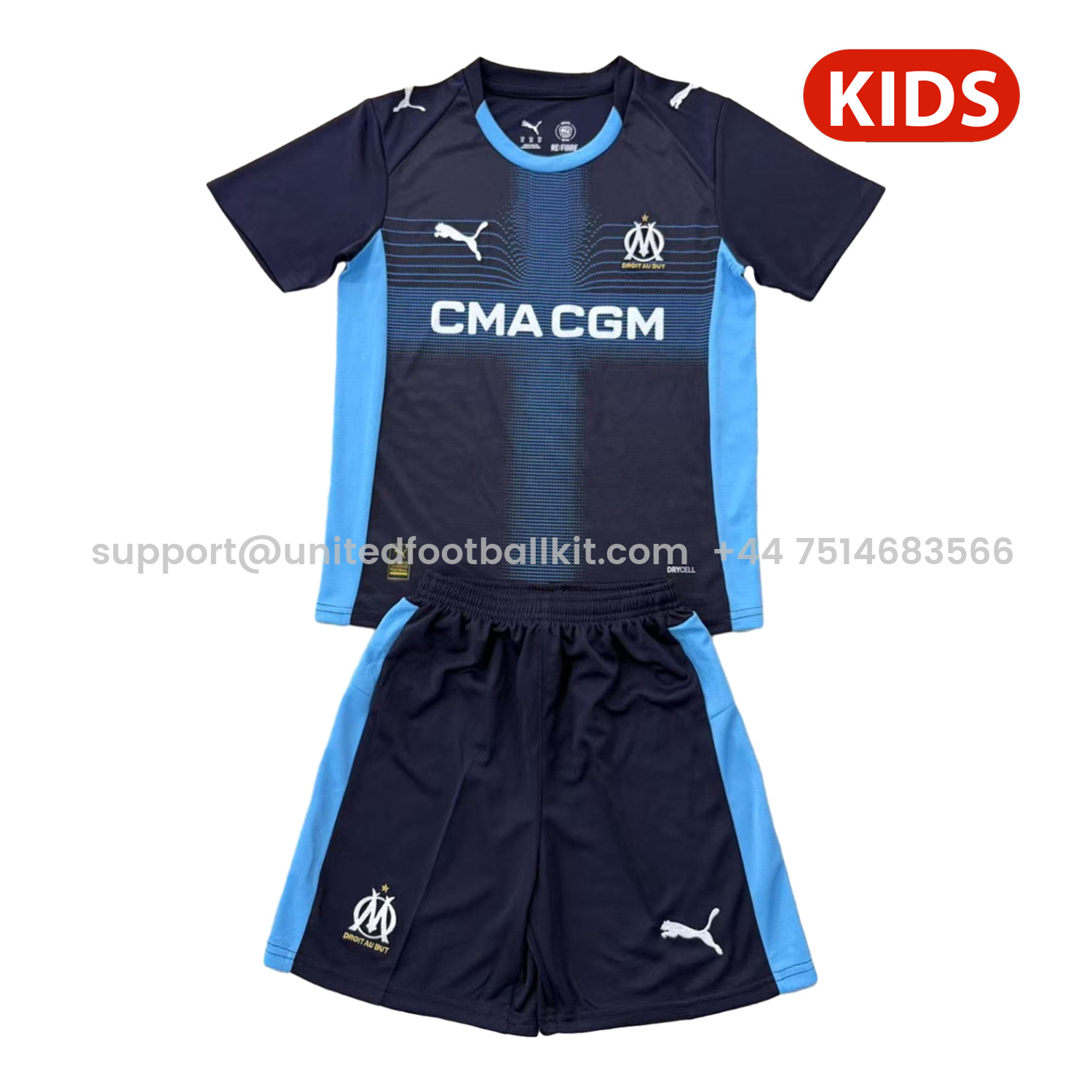 Unitedfootballkit.com | Marseille 25-26 Away Kids Kit -Customize Name, Number and Patch | Worldwide Shipping
