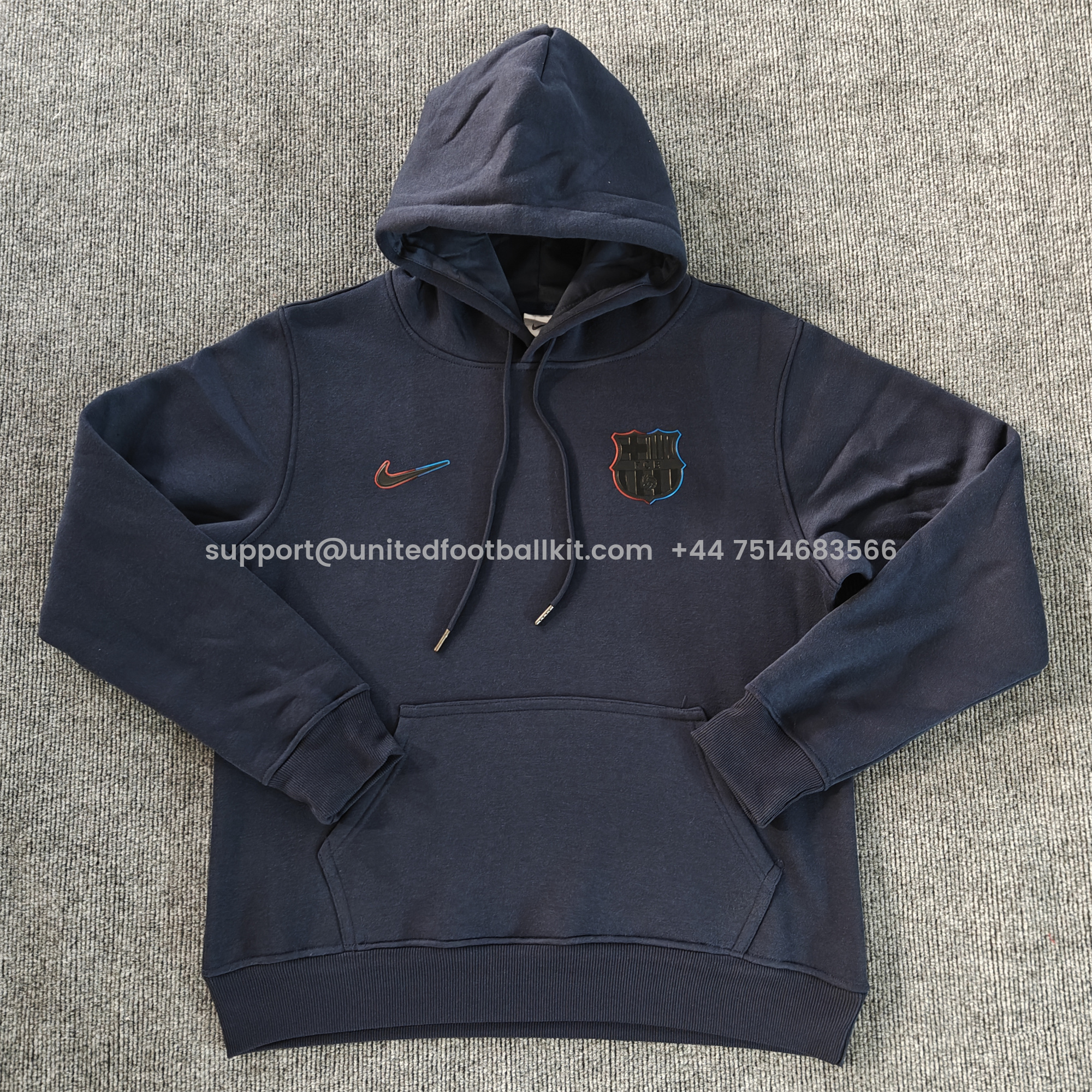 Unitedfootballkit.com | Barcelona 24-25 Black Team Badge Hoodie - Deep Blue -Customize Name, Number and Patch | Worldwide Shipping