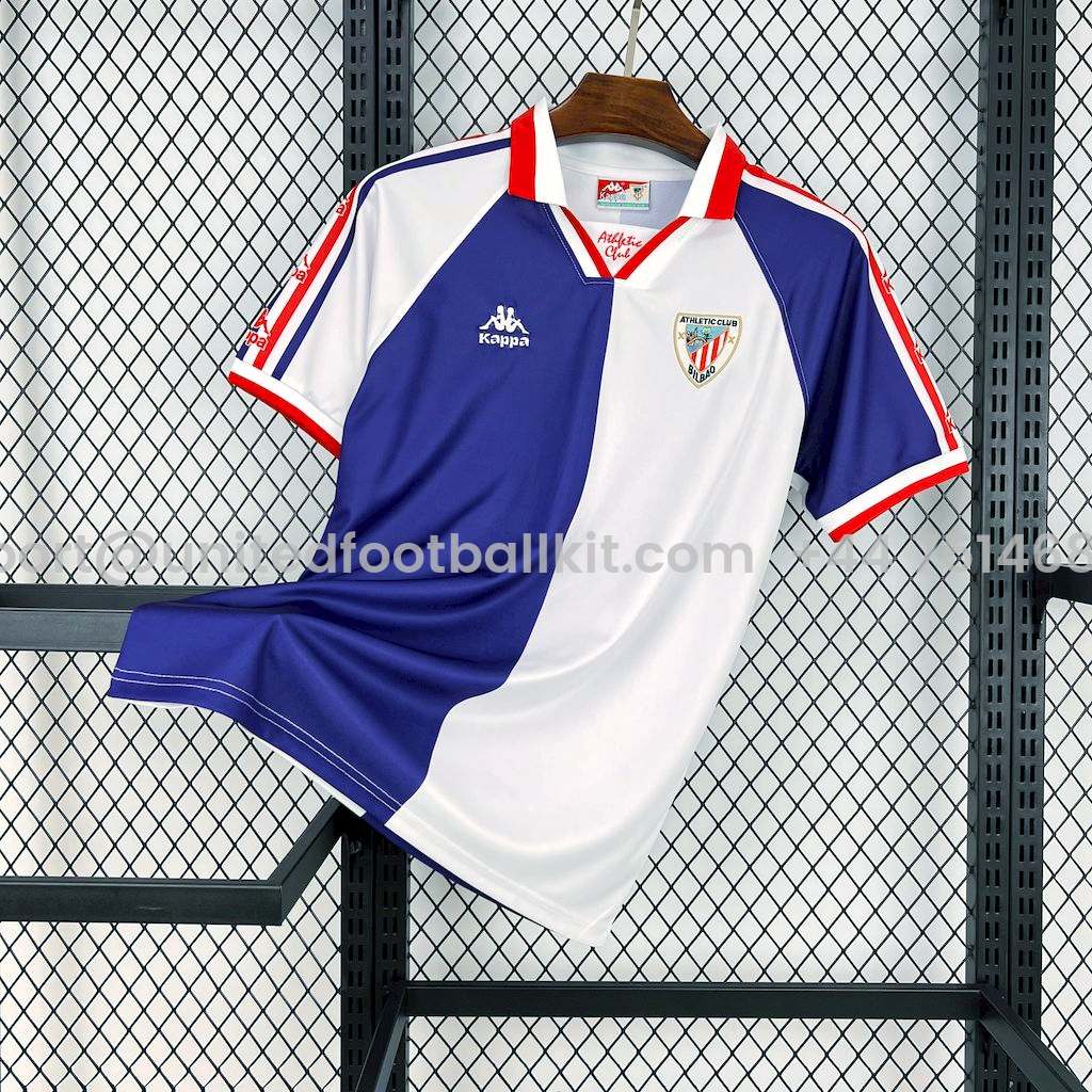 Unitedfootballkit.com | Retro Athletic Bilbao 1997-98 Away Unsponsored Jersey -Customize Name, Number and Patch | Worldwide Shipping