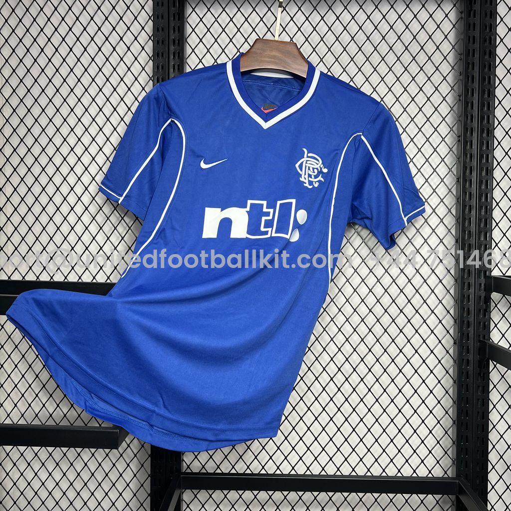 Unitedfootballkit.com | Retro Glasgow Rangers 1999-01 Home Stadium Jersey -Customize Name, Number and Patch | Worldwide Shipping