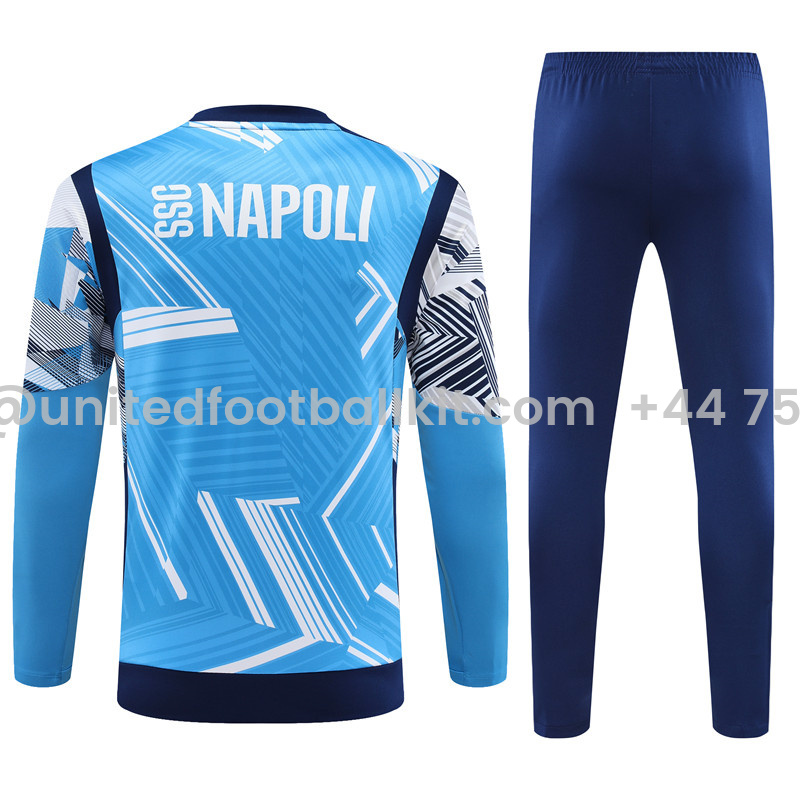 Unitedfootballkit.com | Napoli 24-25 Pre-Match Long Sleeve Training Set - Light Blue Top and Deep Blue Pants -Customize Name, Number and Patch | Worldwide Shipping