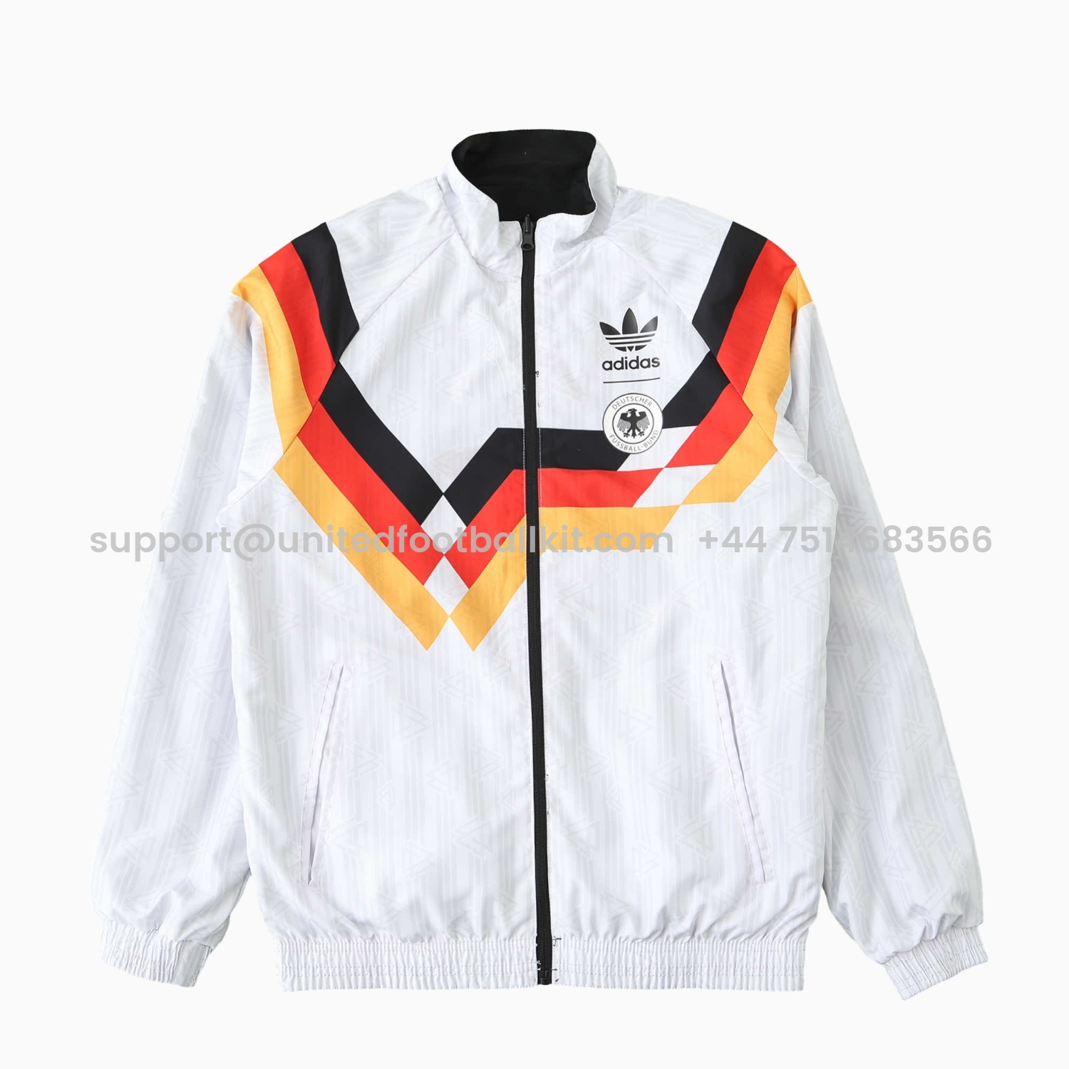 Unitedfootballkit.com | Retro Germany 1990 Double Sided Reversible Windbreaker - White & Black -Customize Name, Number and Patch | Worldwide Shipping