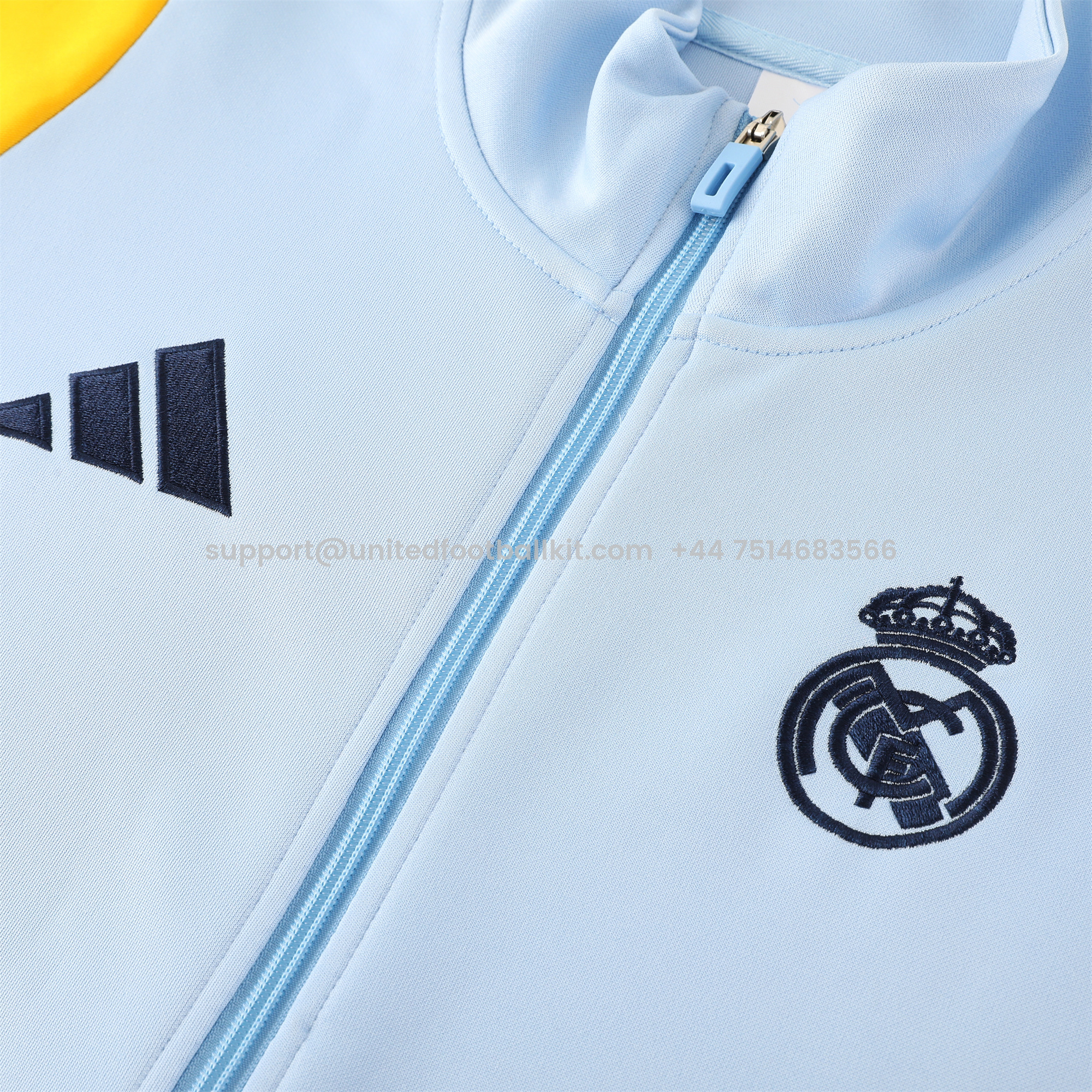 Unitedfootballkit.com | Real Madrid 24-25 Jacket Training Tracksuit - Light Blue -Customize Name, Number and Patch | Worldwide Shipping