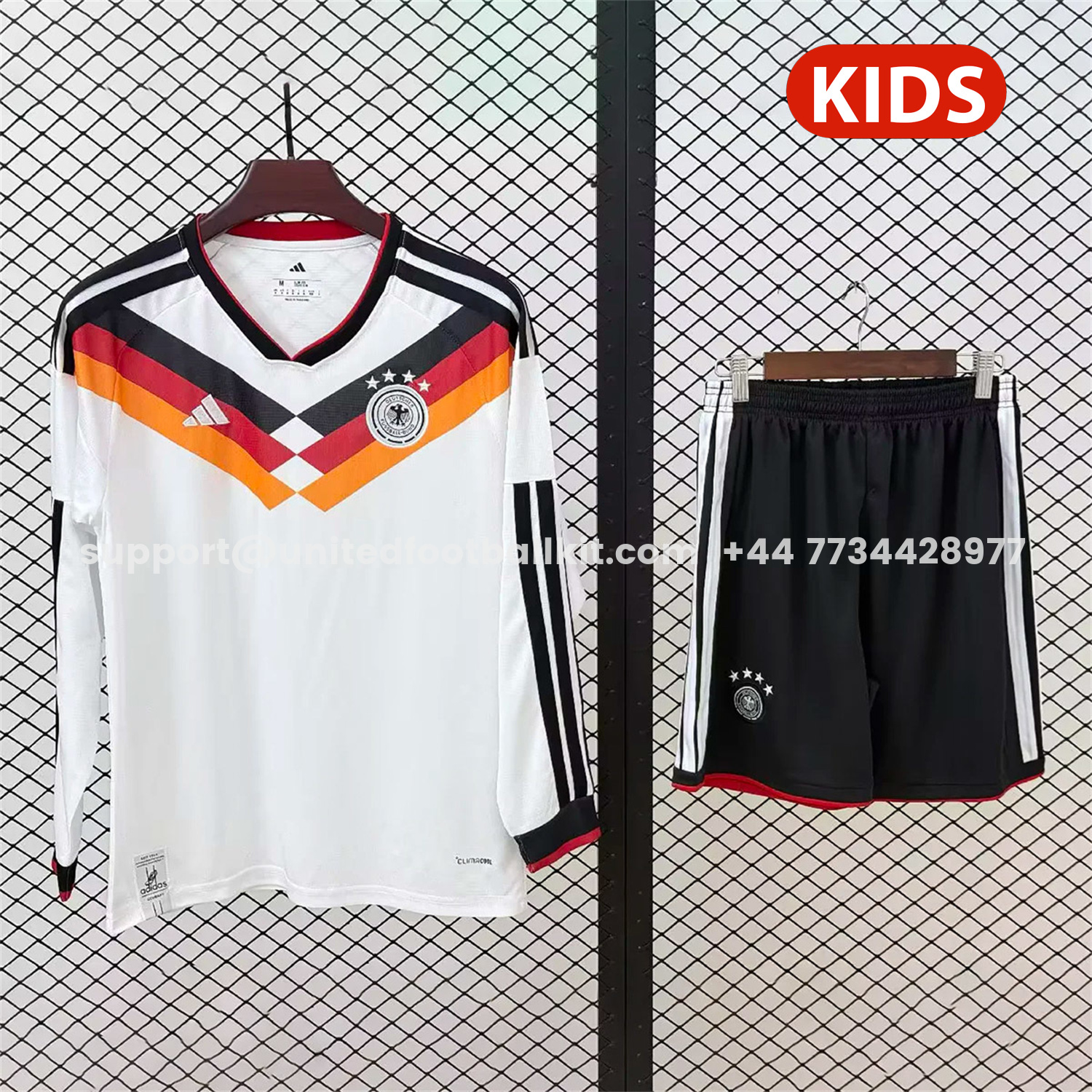 Unitedfootballkit.com | Germany 2026 Home Long Sleeves Kids Kit - Fans Version -Customize Name, Number and Patch | Worldwide Shipping