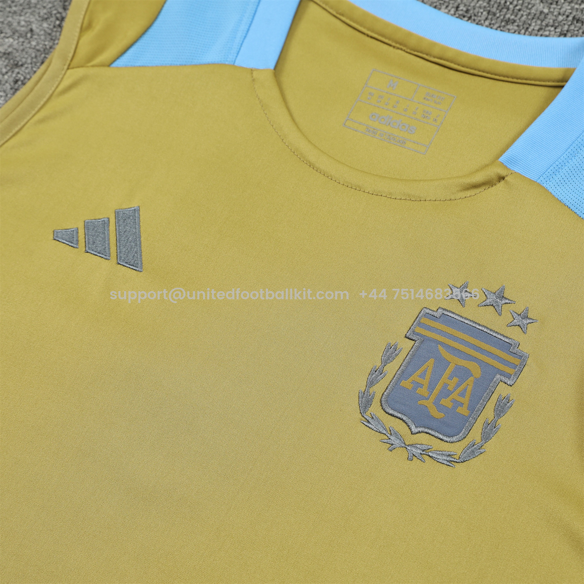 Unitedfootballkit.com | Argentina 24-25 Vest Training Set - Gold -Customize Name, Number and Patch | Worldwide Shipping