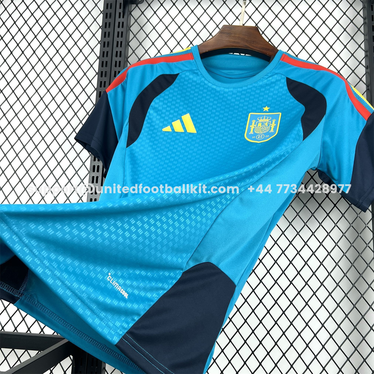 Unitedfootballkit.com | Spain 2026 Lake Blue Pre-Match Training Jersey - Fans Version -Customize Name, Number and Patch | Worldwide Shipping