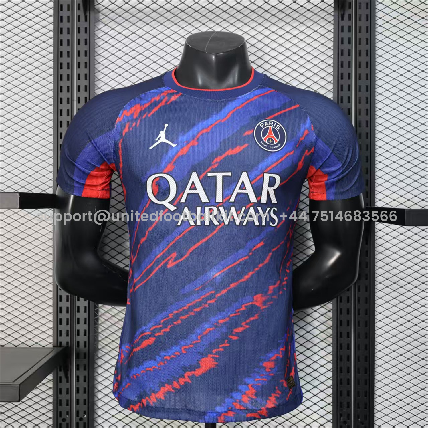 Unitedfootballkit.com | Paris Saint-Germain PSG X JD 25-26 Red Line Blue Special Edition Jersey - Player Version -Customize Name, Number and Patch | Worldwide Shipping