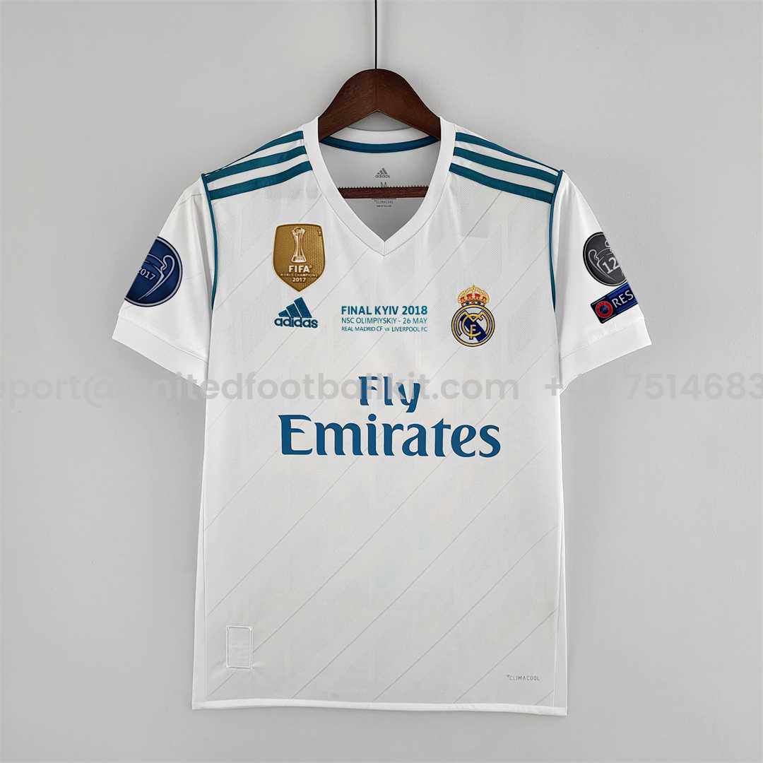 Unitedfootballkit.com | Retro Real Madrid 17-18 Home Jersey - with Champions League Final Final -Customize Name, Number and Patch | Worldwide Shipping