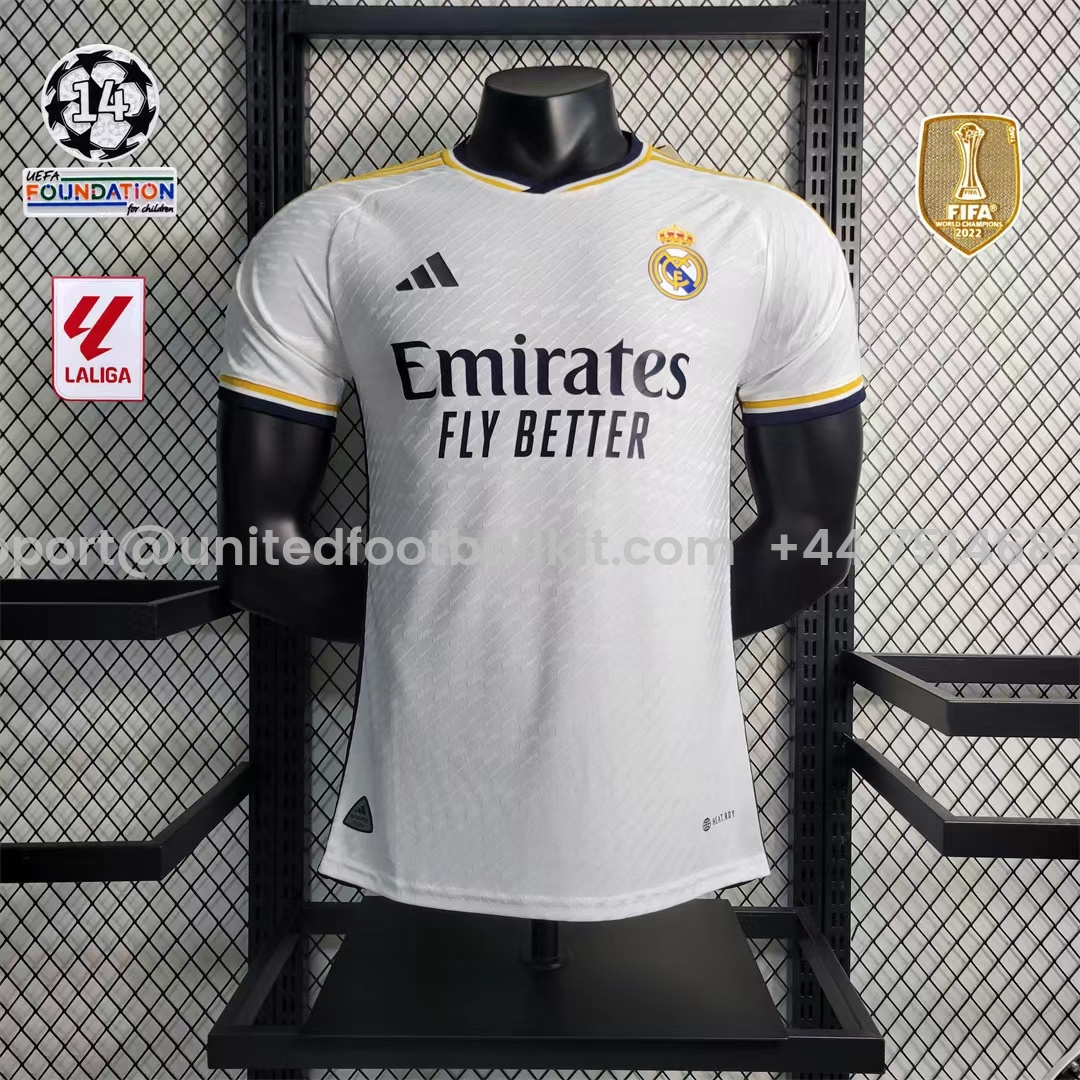 Unitedfootballkit.com | Real Madrid 23-24 Home Stadium Jersey - Player Version -Customize Name, Number and Patch | Worldwide Shipping