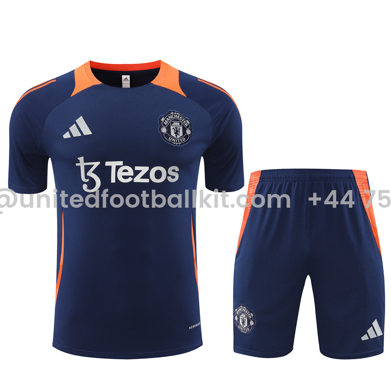 Unitedfootballkit.com | Manchester United 24-25 Short-Sleeve Training Set - Deep Blue -Customize Name, Number and Patch | Worldwide Shipping