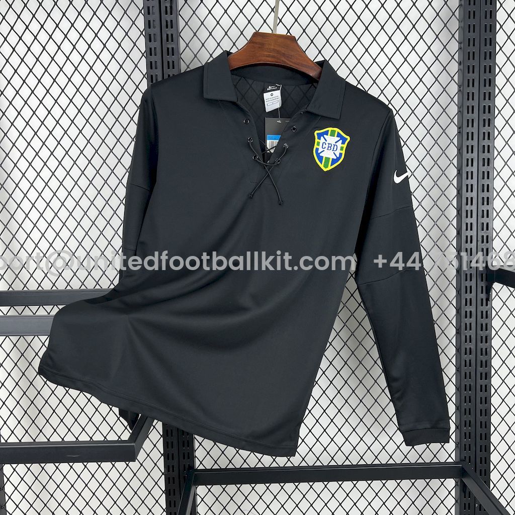Unitedfootballkit.com | Retro Brazil 2004 Black GK Special Long Sleeves Jersey -Customize Name, Number and Patch | Worldwide Shipping