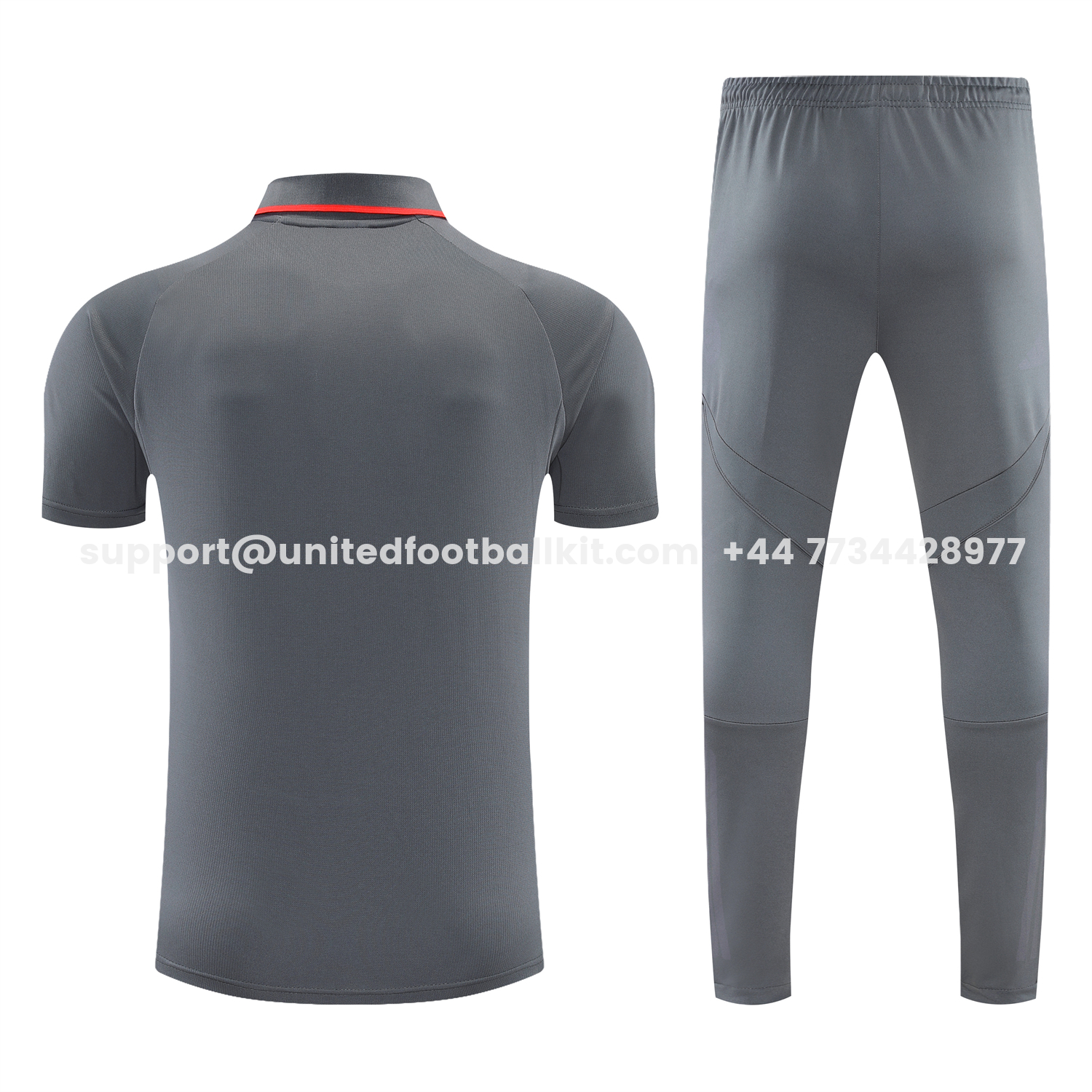 Unitedfootballkit.com | Bayern Munich 25-26 POLO Short-Sleeve Training Set - Deep Grey With Red Top and Pants -Customize Name, Number and Patch | Worldwide Shipping