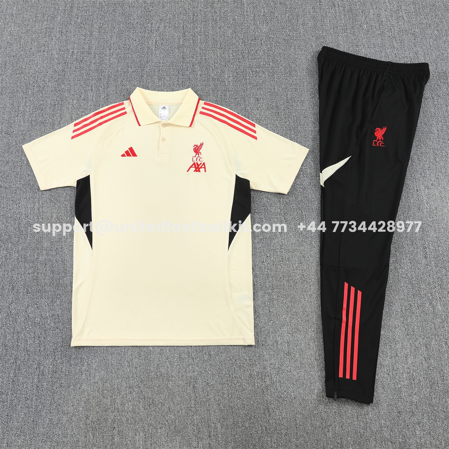 Unitedfootballkit.com | Liver.pool 25-26 POLO Short-Sleeve Training Set - White Top and Black Pants -Customize Name, Number and Patch | Worldwide Shipping