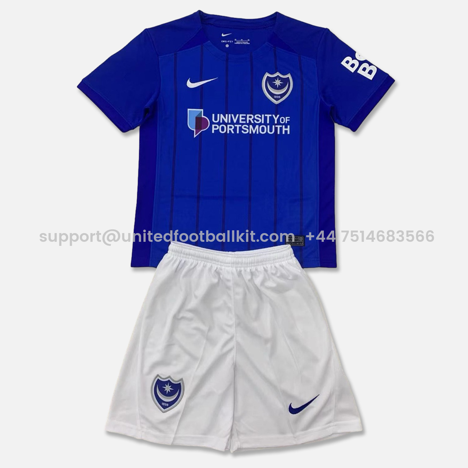 Unitedfootballkit.com | Portsmouth 24-25 Home Men's Adult Jersey Set - Fans Version -Customize Name, Number and Patch | Worldwide Shipping