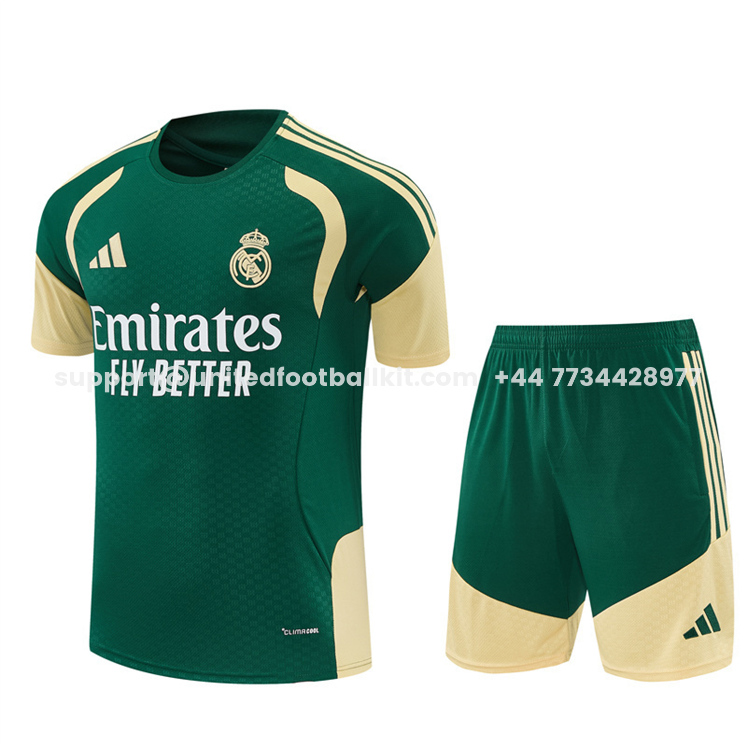 Unitedfootballkit.com | Real Madrid 26-27 Short-Sleeve Training Set - Green Top & Green Shorts -Customize Name, Number and Patch | Worldwide Shipping