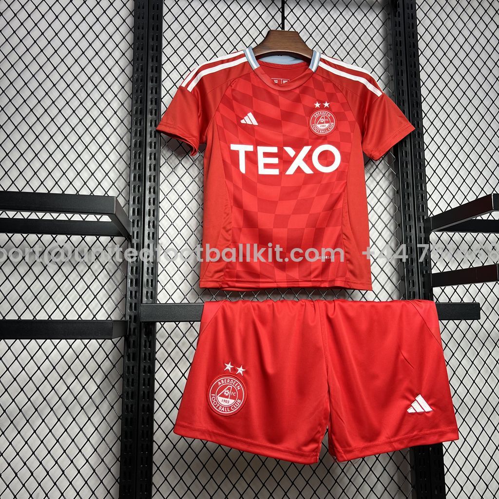 Unitedfootballkit.com | Aberdeen 24-25 Home Stadium Kids Kit -Customize Name, Number and Patch | Worldwide Shipping